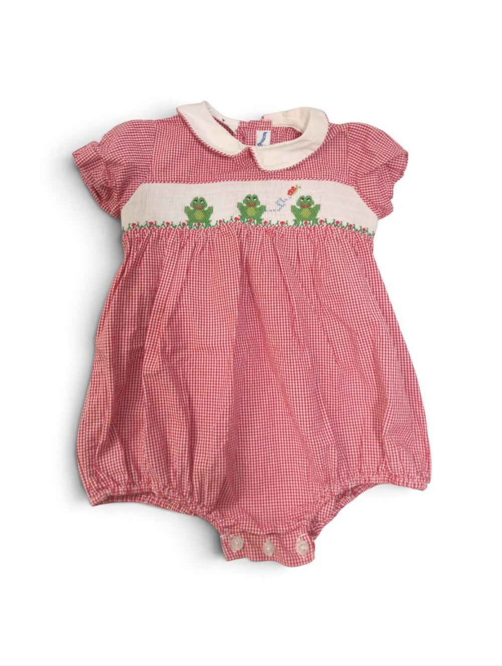 Silly Goose 18M Pink Gingham Frog Embroidered Bubble Romper Classic Whimsy - Picture 2 of 5
